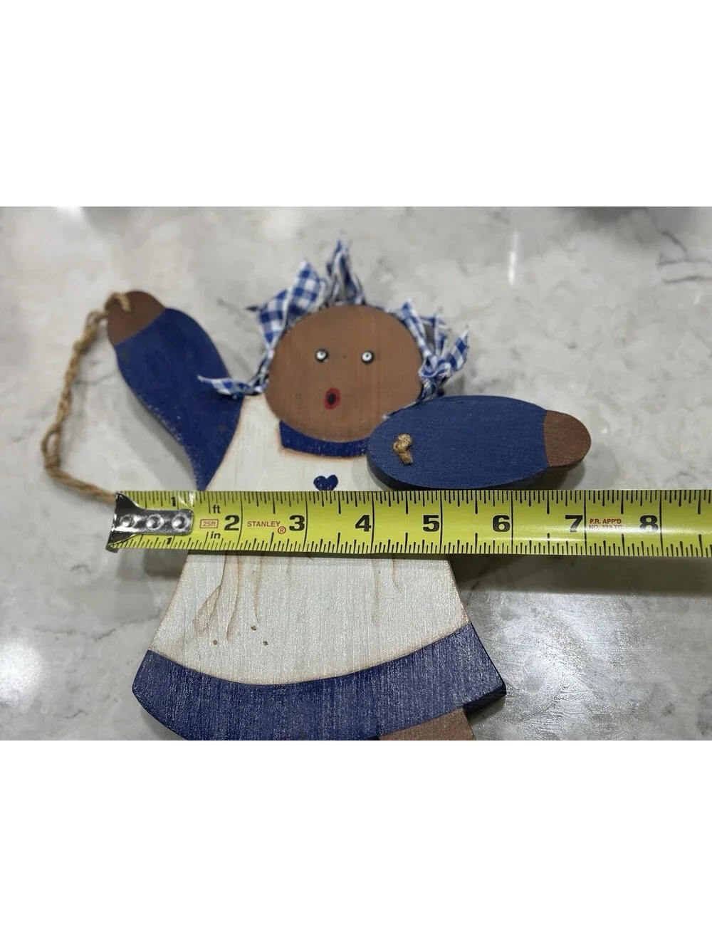 Vintage handcrafted wood Rag doll Wall Hanging Folk Art 10 Inches Tall